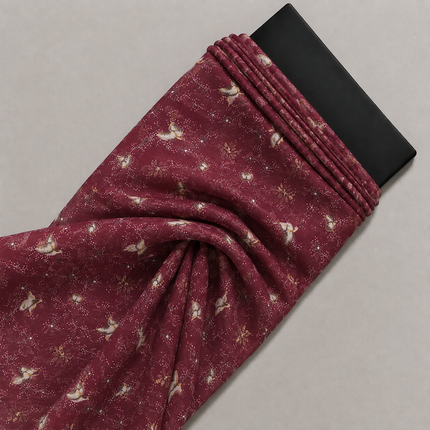 Burgundy & Cream Butterfly & Star Scatter Print Fabric — design 1526CMD28-ABMP/DS-456, Clothwala