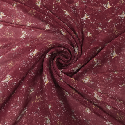 Burgundy & Cream Butterfly & Star Scatter Print Fabric — design 1526CMD28-ABMP/DS-456, Clothwala