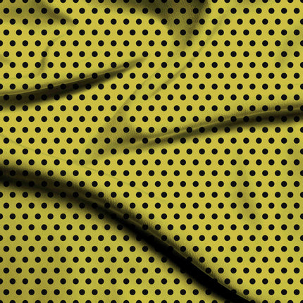Acacia Yellow Black Polka Dot Print Fabric — flat fabric view, design 20452, Clothwala