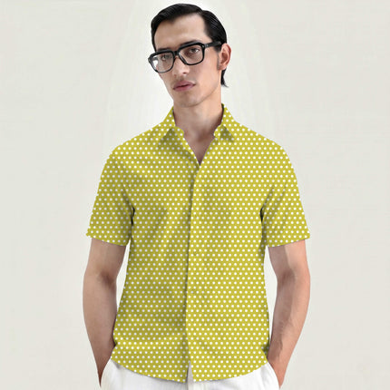 Acacia Yellow Polka Dot Print Fabric for men's shirting, design 20439, Clothwala