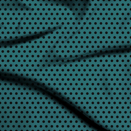 Alexandrite Teal Black Polka Dot Print Fabric — flat fabric view, design 20470, Clothwala