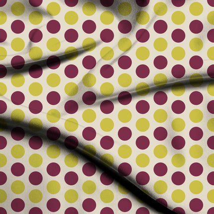 Amaranth Purple & Acacia Yellow Polka Dot Print Fabric — flat fabric view, design 20488, Clothwala