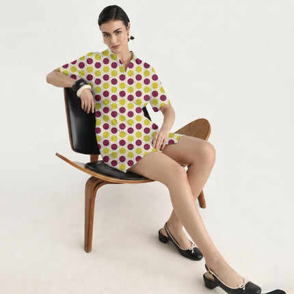 Amaranth Purple & Acacia Yellow Polka Dot Print Fabric in 2026-27 trending womenswear, design 20488, Clothwala
