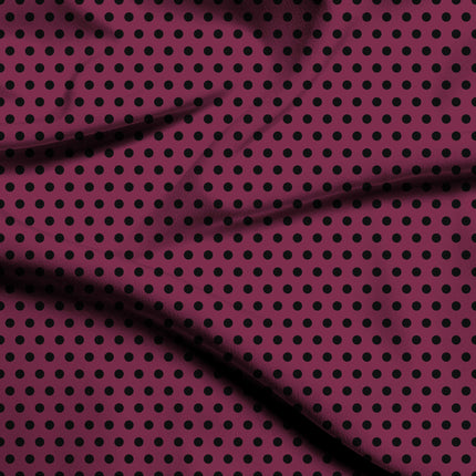 Amaranth Purple Black Polka Dot Print Fabric — flat fabric view, design 20464, Clothwala