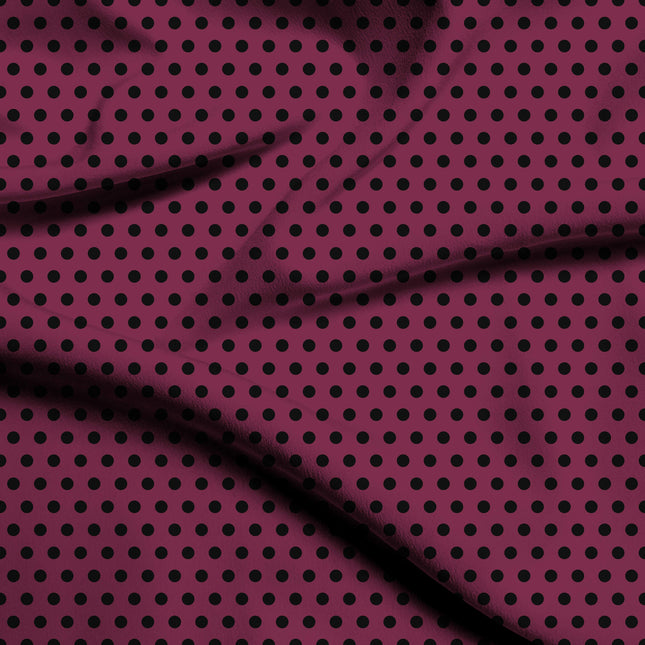 Amaranth Purple Black Polka Dot Print Fabric — flat fabric view, design 20464, Clothwala