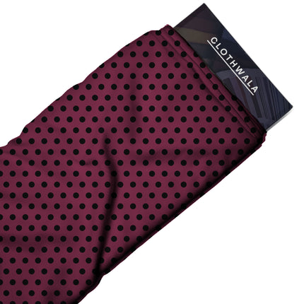 Amaranth Purple Black Polka Dot Print Fabric — 2026 polka dot trend fabric, design 20464, Clothwala