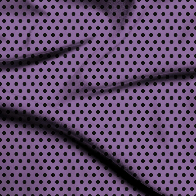 Amethyst Orchid Black Polka Dot Print Fabric — flat fabric view, design 20465, Clothwala