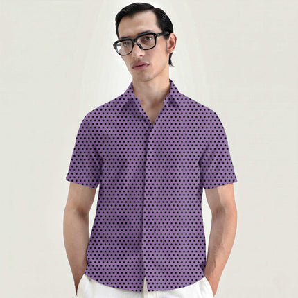 Amethyst Orchid Black Polka Dot Print Fabric for men's shirting, design 20465, Clothwala