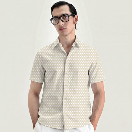 Angora Cream Polka Dot Print Fabric for men's shirting, design 20446, Clothwala