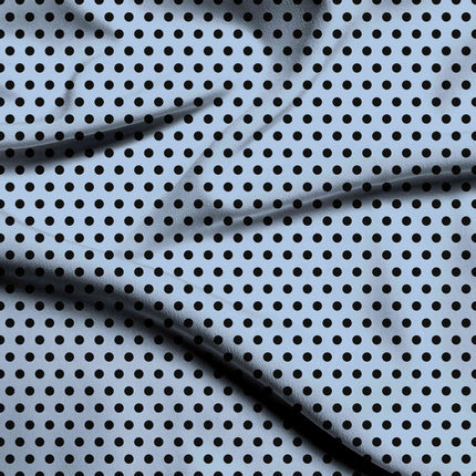 Blue Aura Black Polka Dot Print Fabric — flat fabric view, design 20469, Clothwala