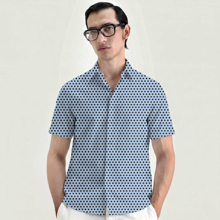 Blue Aura Black Polka Dot Print Fabric for men's shirting, design 20469, Clothwala