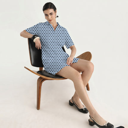 Blue Aura Black Polka Dot Print Fabric in 2026-27 trending womenswear, design 20469, Clothwala