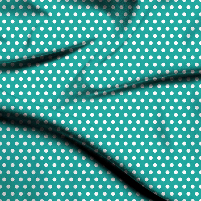 Bright Aqua polka dot digital print fabric — small white dots, close-up texture