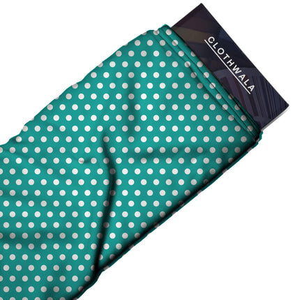 Bright Aqua polka dot print fabric — 2027 trend colourway