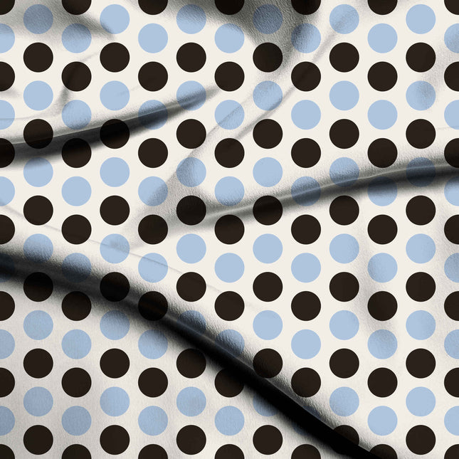 Chocolate Brown & Blue Aura Polka Dot Print Fabric — flat fabric view, design 20496, Clothwala