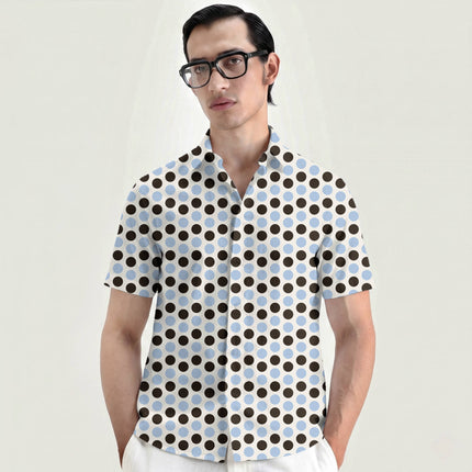 Chocolate Brown & Blue Aura Polka Dot Print Fabric for men's shirting, design 20496, Clothwala