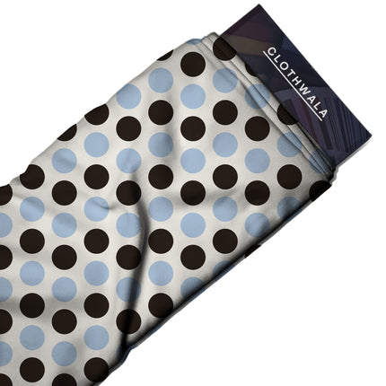 Chocolate Brown & Blue Aura Polka Dot Print Fabric — 2026 polka dot trend fabric, design 20496, Clothwala