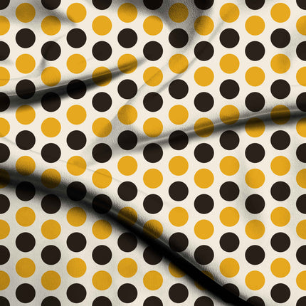 Chocolate Brown & Ochre Gold Polka Dot Print Fabric — flat fabric view, design 20475, Clothwala