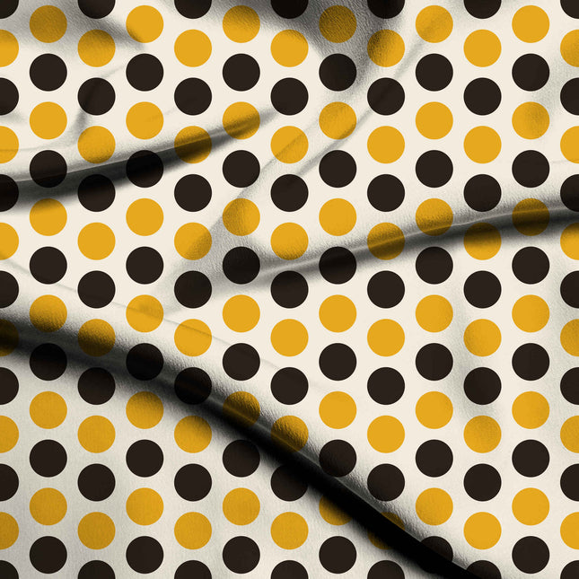 Chocolate Brown & Ochre Gold Polka Dot Print Fabric — flat fabric view, design 20475, Clothwala