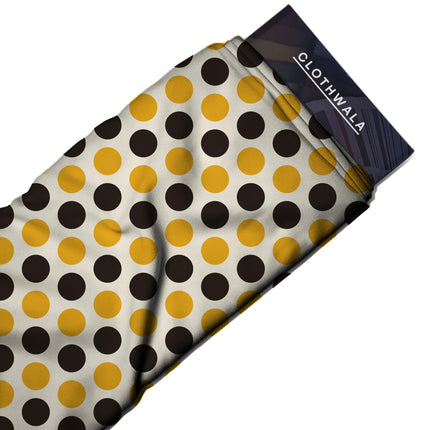 Chocolate Brown & Ochre Gold Polka Dot Print Fabric — 2026 polka dot trend fabric, design 20475, Clothwala