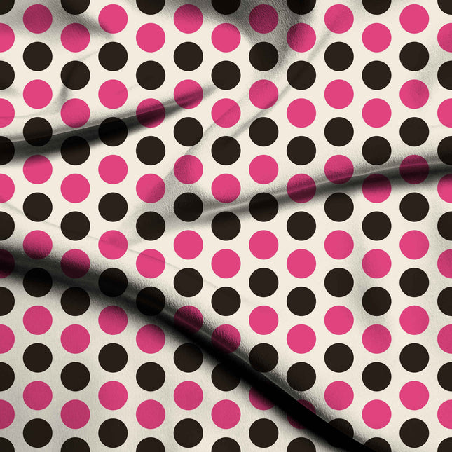 Chocolate Brown & Pop Pink Polka Dot Print Fabric — flat fabric view, design 20490, Clothwala