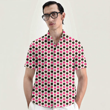 Chocolate Brown & Pop Pink Polka Dot Print Fabric for men's shirting, design 20490, Clothwala