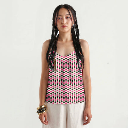 Chocolate Brown & Pop Pink Polka Dot Print Fabric for women's dresses, design 20490, Clothwala