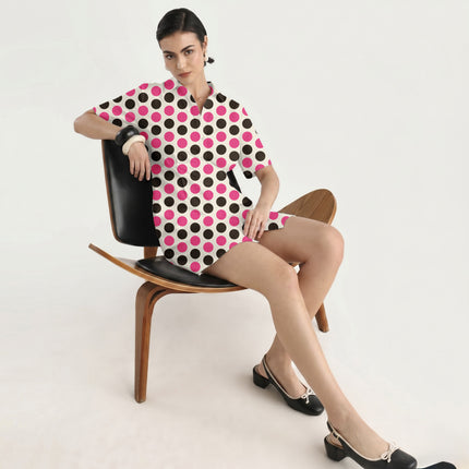 Chocolate Brown & Pop Pink Polka Dot Print Fabric in 2026-27 trending womenswear, design 20490, Clothwala