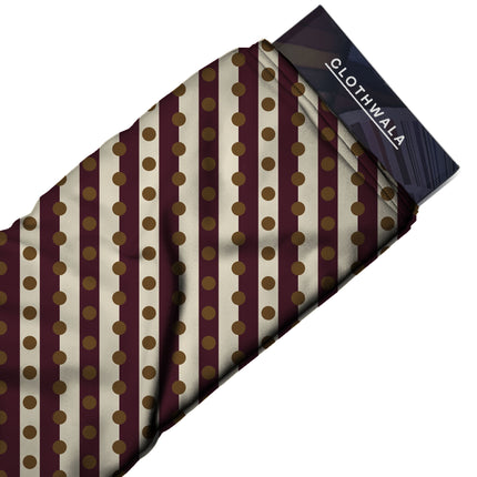 Burgundy & Bronze Dot Stripe Print Fabric — 2026 polka dot trend fabric, design 20535, Clothwala