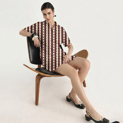 Burgundy & Bronze Dot Stripe Print Fabric in 2026-27 trending womenswear, design 20535, Clothwala