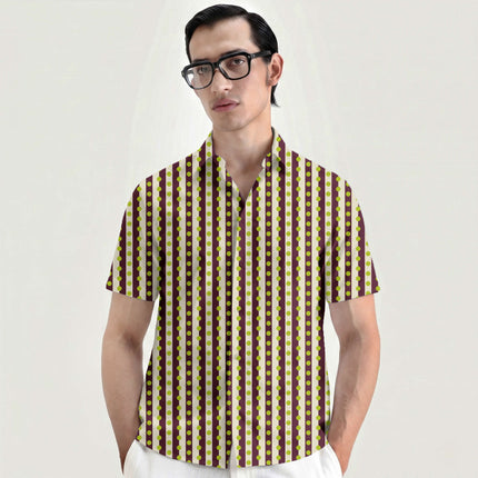 Burgundy & Lime Glow Dot Stripe Print Fabric for men's shirting, design 20548, Clothwala