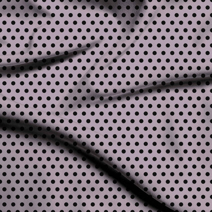 Burnished Lilac Black Polka Dot Print Fabric — flat fabric view, design 20466, Clothwala