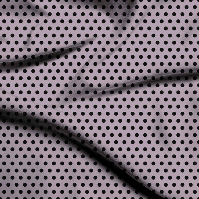 Burnished Lilac Black Polka Dot Print Fabric — flat fabric view, design 20466, Clothwala