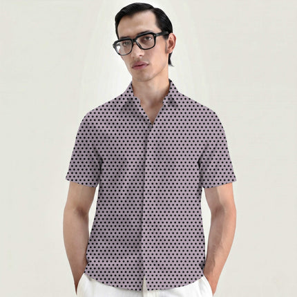 Burnished Lilac Black Polka Dot Print Fabric for men's shirting, design 20466, Clothwala