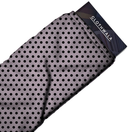 Burnished Lilac Black Polka Dot Print Fabric — 2026 polka dot trend fabric, design 20466, Clothwala