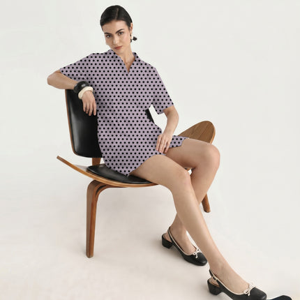Burnished Lilac Black Polka Dot Print Fabric in 2026-27 trending womenswear, design 20466, Clothwala
