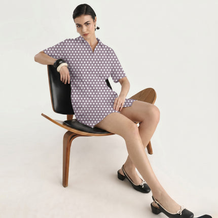 Burnished Lilac Polka Dot Print Fabric in 2026-27 trending womenswear, design 20430, Clothwala