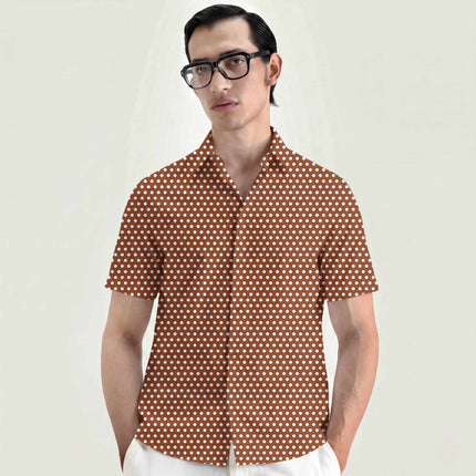 Burnt Sienna Polka Dot Print Fabric for men's shirting, design 20415, Clothwala
