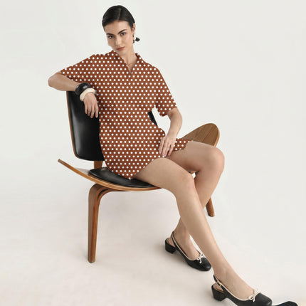 Burnt Sienna Polka Dot Print Fabric in 2026-27 trending womenswear, design 20415, Clothwala
