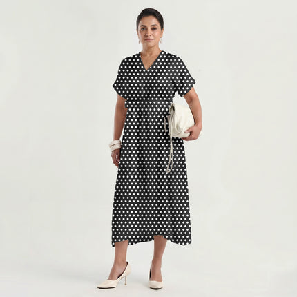 Charcoal Ink Polka Dot Print Fabric made up as a dress, design 20449, Clothwala