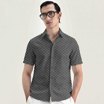 Charcoal Ink Polka Dot Print Fabric for men's shirting, design 20449, Clothwala