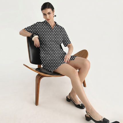 Charcoal Ink Polka Dot Print Fabric in 2026-27 trending womenswear, design 20449, Clothwala