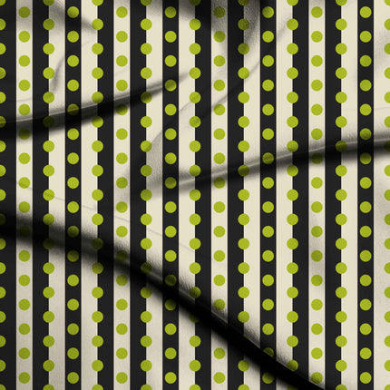 Charcoal & Lime Glow Dot Stripe Print Fabric — flat fabric view, design 20525, Clothwala