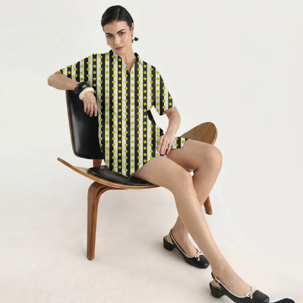 Charcoal & Lime Glow Dot Stripe Print Fabric in 2026-27 trending womenswear, design 20525, Clothwala