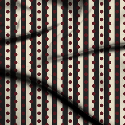 Charcoal & Oxblood Dot Stripe Print Fabric — flat fabric view, design 20532, Clothwala