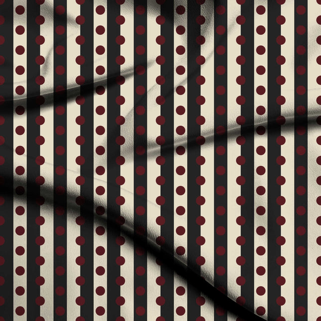 Charcoal & Oxblood Dot Stripe Print Fabric — flat fabric view, design 20532, Clothwala