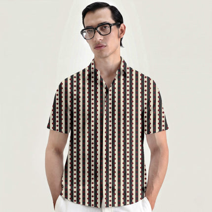 Charcoal & Oxblood Dot Stripe Print Fabric for men's shirting, design 20532, Clothwala