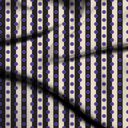 Charcoal & Purple Dot Stripe Print Fabric — flat fabric view, design 20537, Clothwala