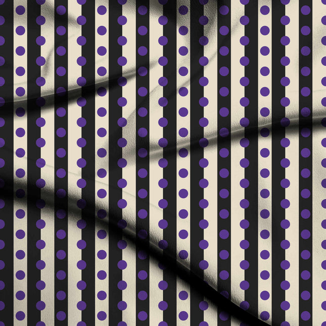 Charcoal & Purple Dot Stripe Print Fabric — flat fabric view, design 20537, Clothwala