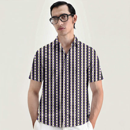 Charcoal & Purple Dot Stripe Print Fabric for men's shirting, design 20537, Clothwala